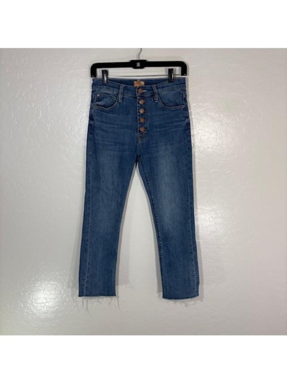 Mother The Insider Ankle Fray Jeans Womens 27 Blue High Rise Crop Stretch USA